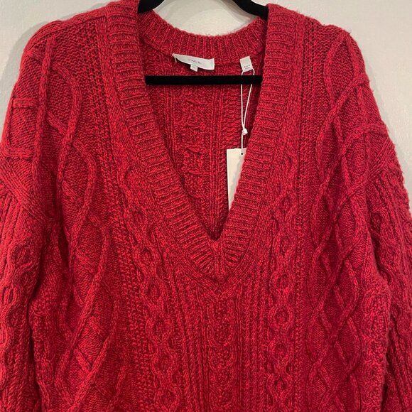 New Vince Wool Cashmere Blend Cable Knit Sweater Red XL $425 - Picture 5 of 8